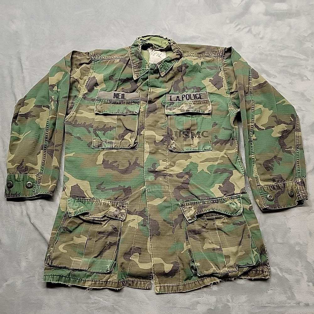 VTG USMC Jacket Mens Green Camo L.A. Police Neil Combat BDU Ripstop Made In USA